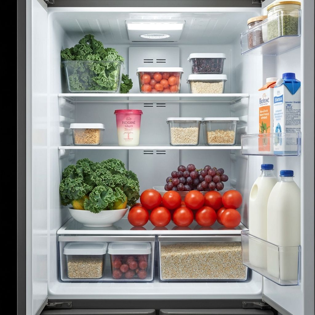Добре организиран хладилник със здравословни продукти